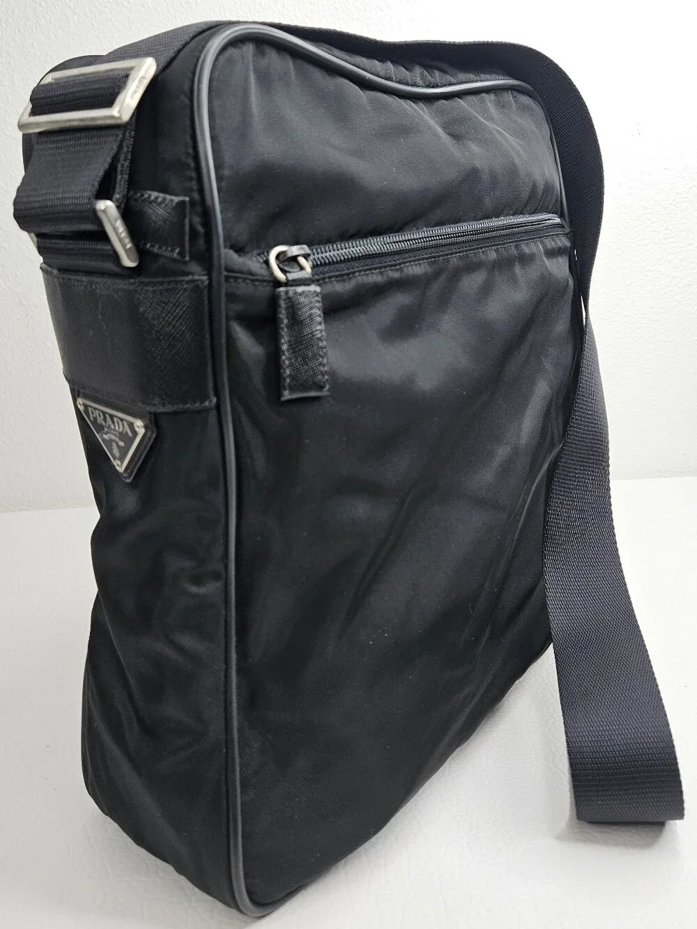 Authentic PRADA Vela Tessuto Nylon Crossbody Messenger Bag Black Italy Unisex
